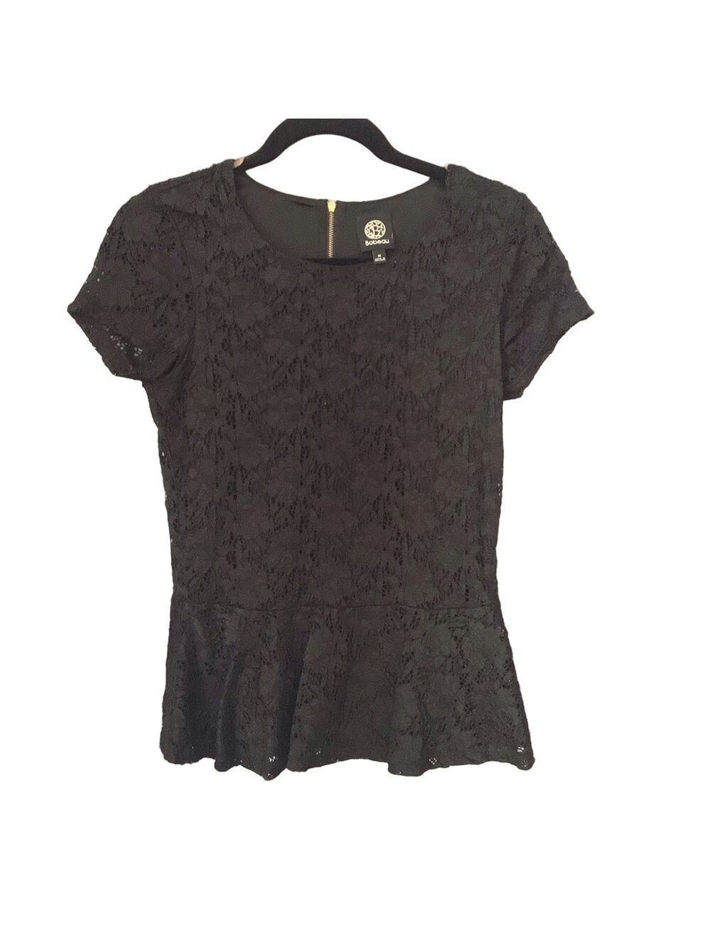 Bobeau Lace Peplum Blouse – Short Sleeve – Size Medium